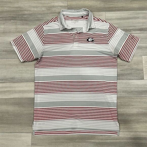 Columbia Golf Men's M Red White Striped Polo Shirt Georgia Bulldogs Logo - Picture 1 of 5